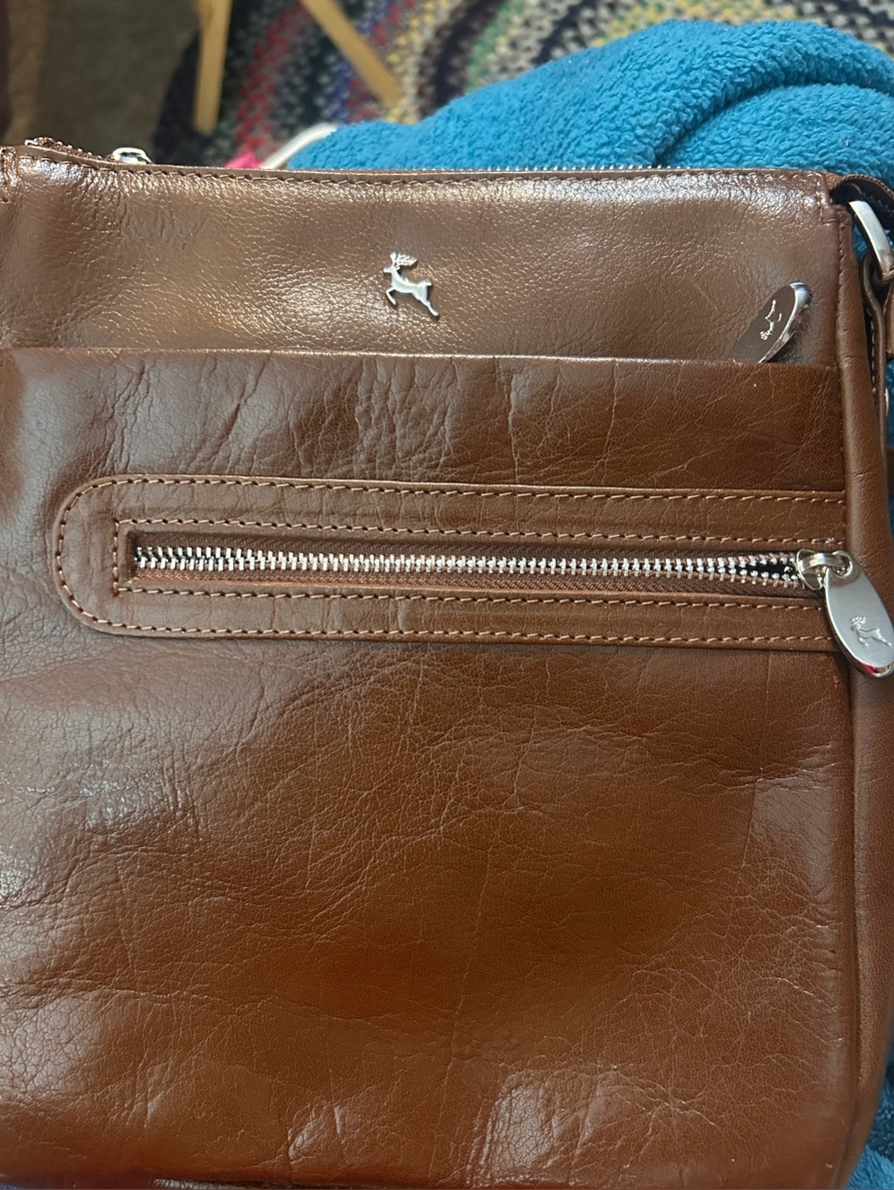 Ashwood Genuine Leather Brown Crossbody Bag Organizer Purse Multiple Zip Pockets - Picture 4 of 7